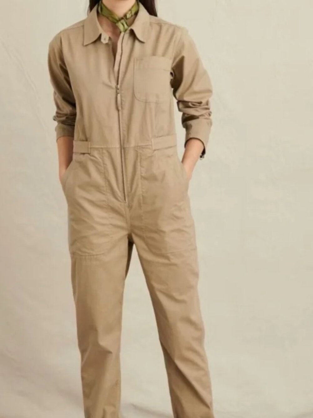 Alex Mill Tan Cotton Zip-Front Jumpsuit XS